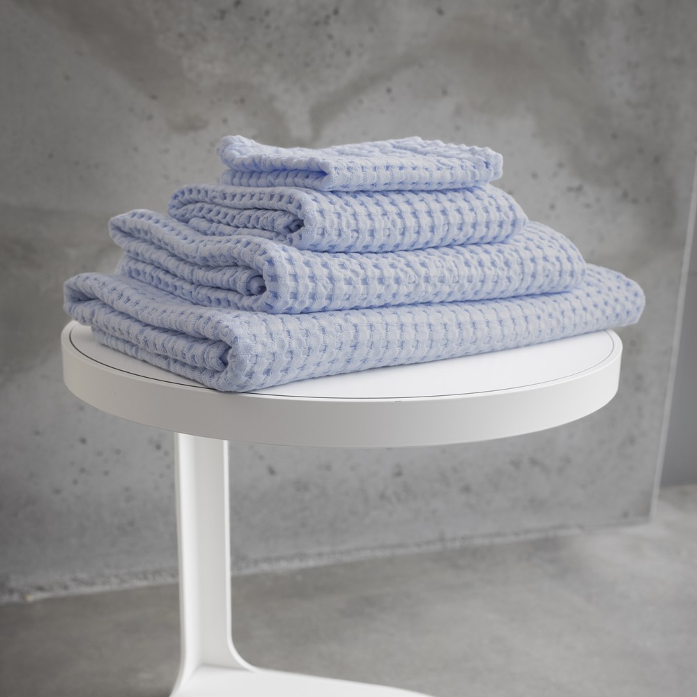 Pousada Waffle Bathroom Towels 330 by Designer Abyss & Habidecor in Powder Blue